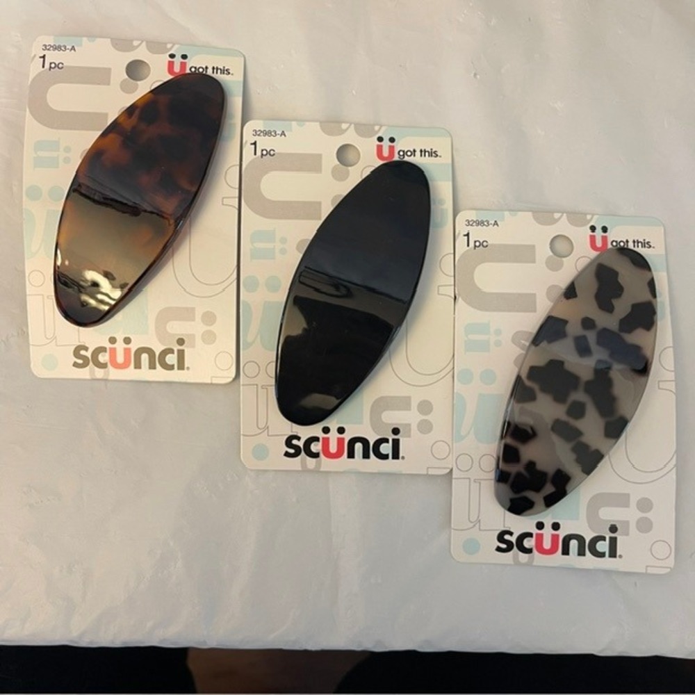 Scunci 3pc Oval Hair Barrette Set Tortoise Black Spotted French Clip 32983-A NEW